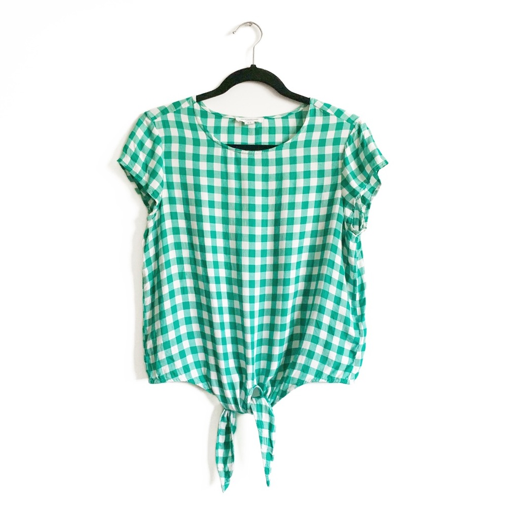 Beachlunchlounge Tie Front Green Gingham Buffalo Check Top